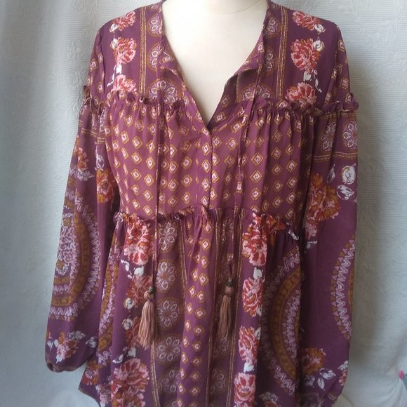 Knox Rose Tops - Knox Rose | Bohemian Rose Blouse | XS